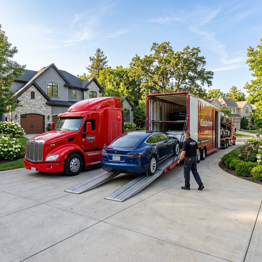 America Car Transport - Door-to-Door Transport America Car Transport door to door vehicle shipping service delivering a car directly to a driveway