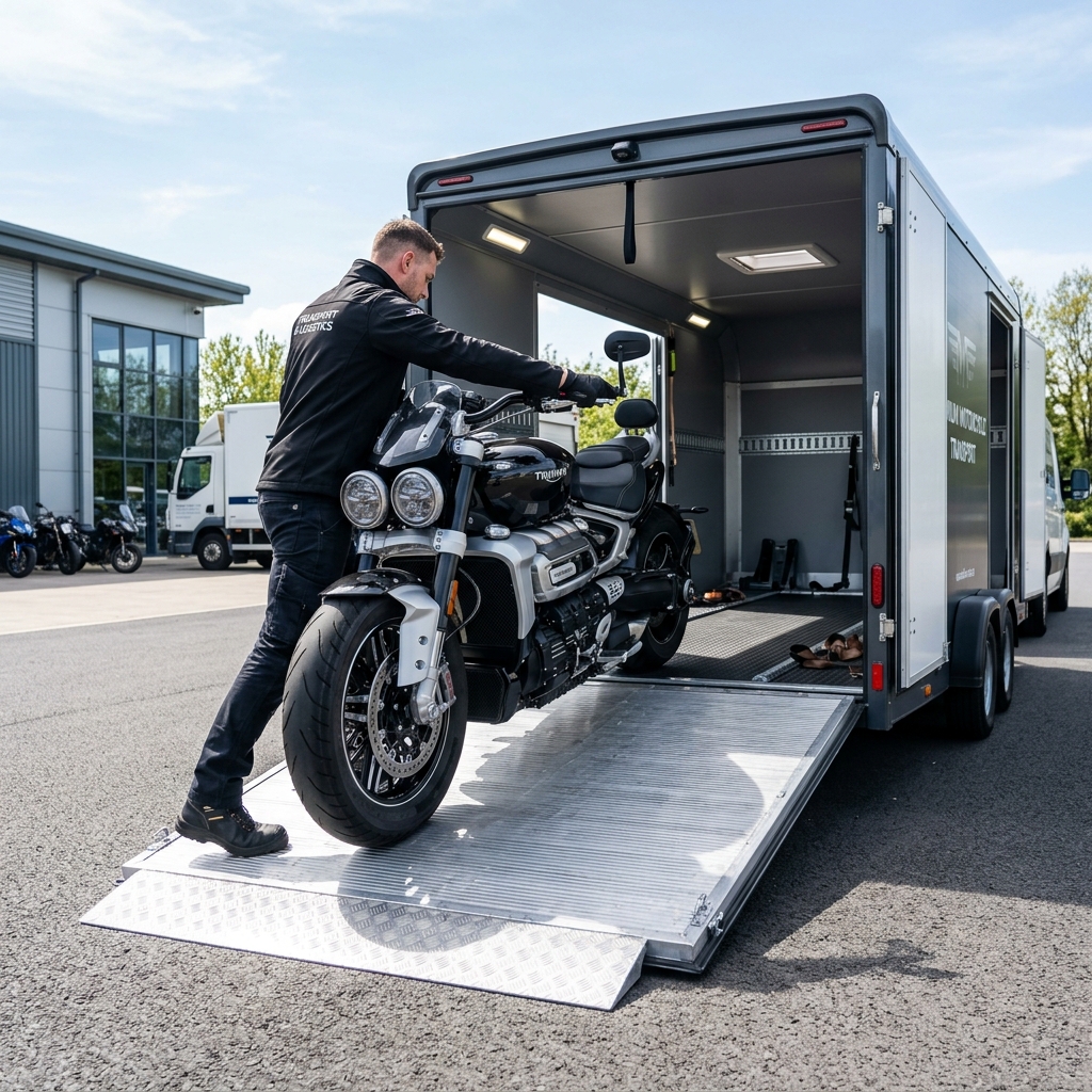 Motorcycle and powersports shipping with soft-strap tie-downs