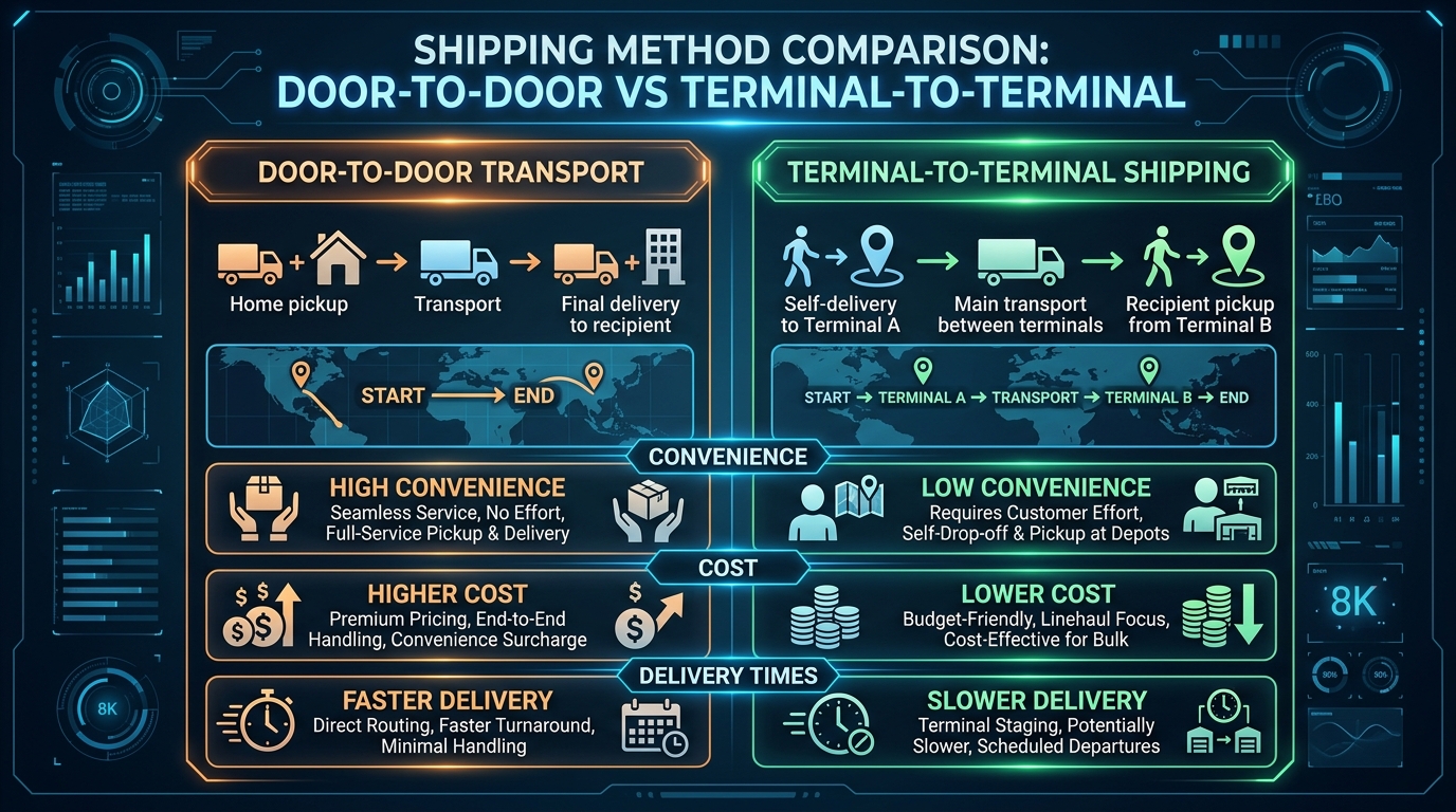 Comparison of door-to-door and terminal-to-terminal car shipping methods Comparison of door-to-door and terminal-to-terminal car shipping methods