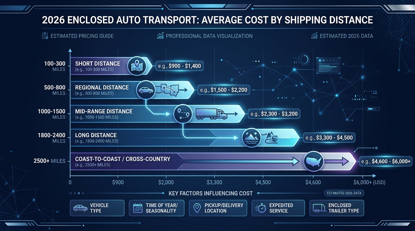 Chart showing average enclosed auto transport cost by shipping distance in 2026 Chart showing average enclosed auto transport cost by shipping distance in 2026