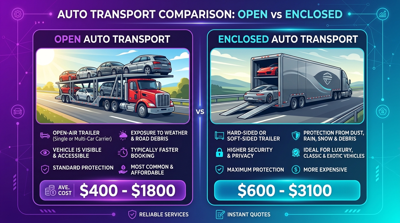 Cost comparison chart of open versus enclosed car shipping in 2026 Cost comparison chart of open versus enclosed car shipping in 2026